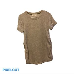 Gray top with pearls on shoulders